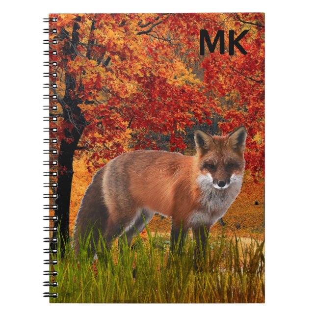 Cuaderno Paisaje de otoño con monograma de zorro rojo  (Frente)