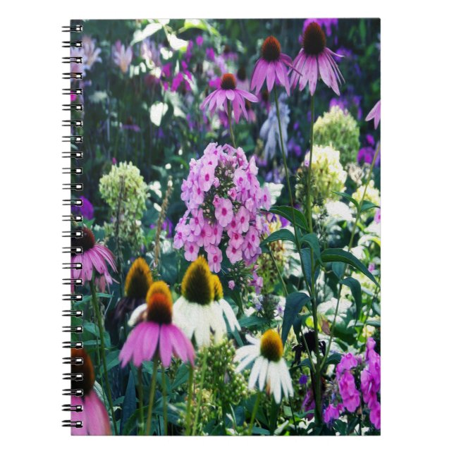Cuaderno Paisaje de Pink Garden Phlox con flores de cono (Frente)