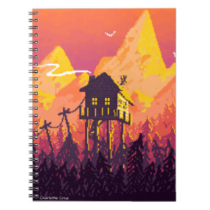 Cuaderno Paisaje de Pixel con montañas