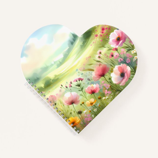 Cuaderno Paisaje de pradera de flores silvestres pastel (Anverso)