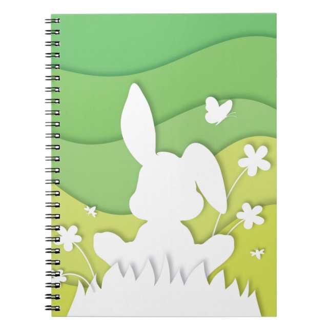 Cuaderno Paisaje de primavera, conejo de Pascua sobre hierb (Frente)