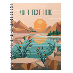 Cuaderno Paisaje de puesta de sol en lago de montaña pacífi