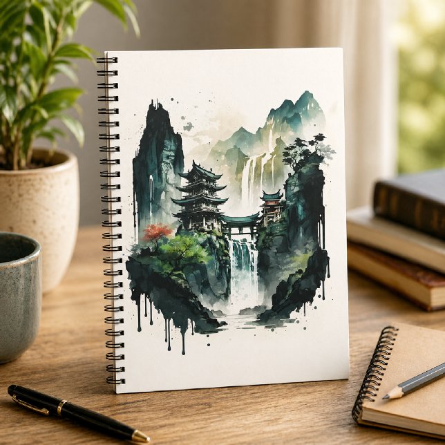 Cuaderno Paisaje de tinta china antigua con cascada (Subido por el creador)