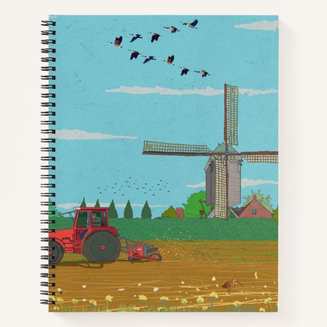 Cuaderno Paisaje del campo del molino de viento holandés (Anverso)