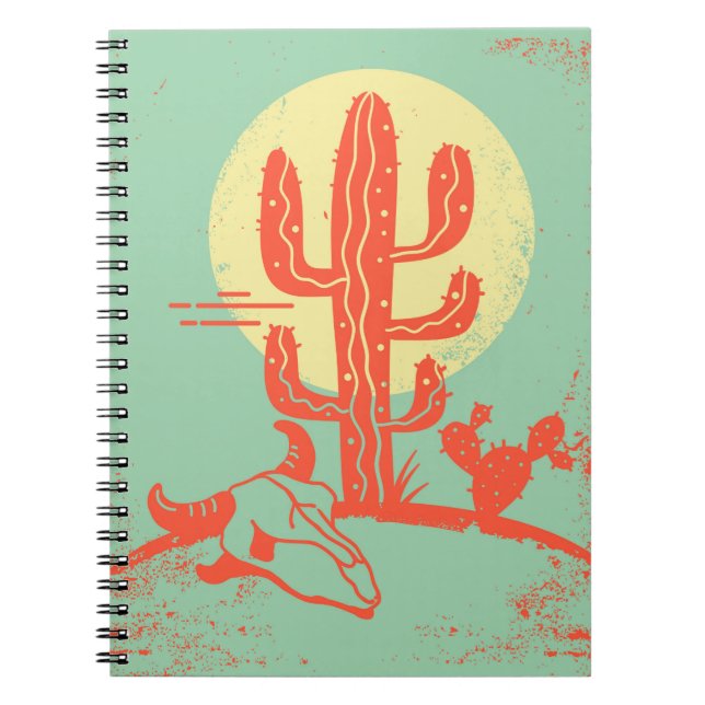 Cuaderno Paisaje del desierto con Cactus y cráneo de vaca.  (Frente)