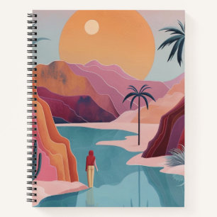 Cuaderno Paisaje del oasis celestial de terracota turquesa