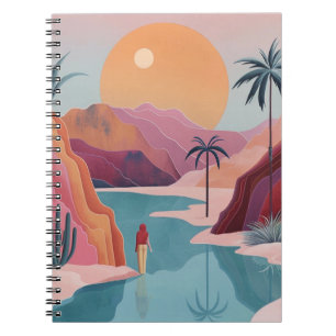 Cuaderno Paisaje del oasis celestial de terracota turquesa