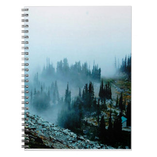 Cuaderno paisaje forestal, árboles naturales, alpes, árbole