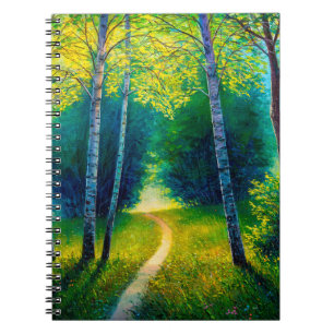 Cuaderno Paisaje forestal de pintura petrolera, hermosa vía