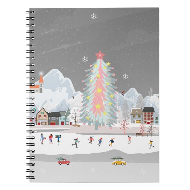 Cuaderno Paisaje invernal: celebración del pueblo nocturno. (Frente)
