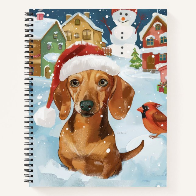 Cuaderno Paisaje invernal de Dachshund Alegría de Navidad (Anverso)