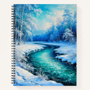 Cuaderno Paisaje invernal tranquilo con un río congelado