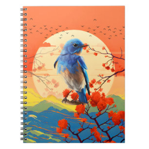 Cuaderno Paisaje Japonés Moderno De Naturaleza Con Pájaros 