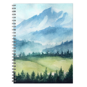 Cuaderno Paisaje montañoso, acuarela ilustrativa artística