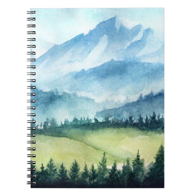 Cuaderno Paisaje montañoso, acuarela ilustrativa artística (Frente)