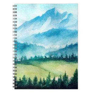 Cuaderno Paisaje montañoso. Ilustracion acuático.