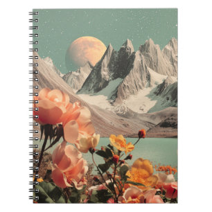 Cuaderno Paisaje montañoso surrealista con flores florecien