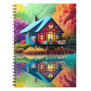 Cuaderno Paisaje natural Ilustracion con el lago Cottage
