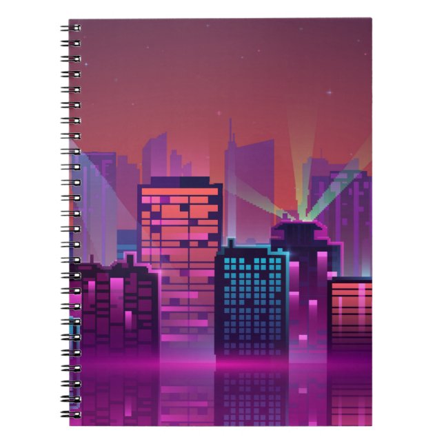 Cuaderno Paisaje nocturno colorido y brillante. ilustracion (Frente)