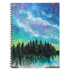 Cuaderno Paisaje nocturno de acuarela Vía Láctea