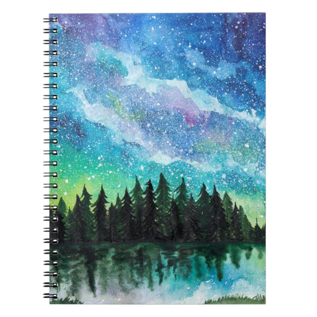 Cuaderno Paisaje nocturno de acuarela Vía Láctea (Frente)