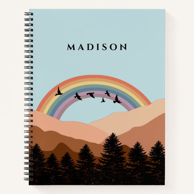 Cuaderno Paisaje Resumen Árboles forestales Arcoiris y Aves (Anverso)