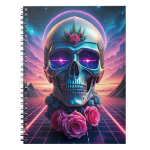 Cuaderno Paisaje retro futurista estilo años 80. púrpura w