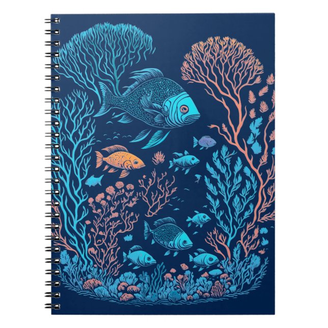 Cuaderno Paisaje submarino peces coloridos y arrecife de co (Frente)