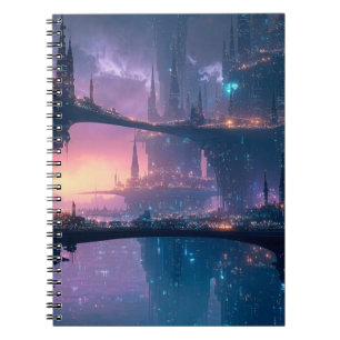 Cuaderno Paisaje urbano futurista al anochecer