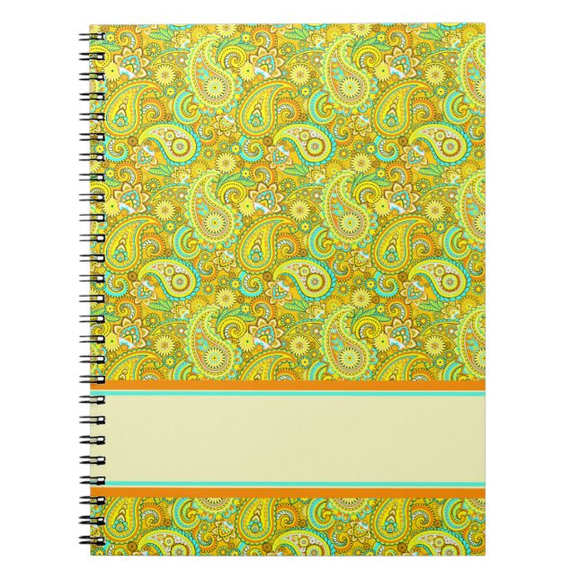 Cuaderno Paisley amarillo verde teñido (Frente)