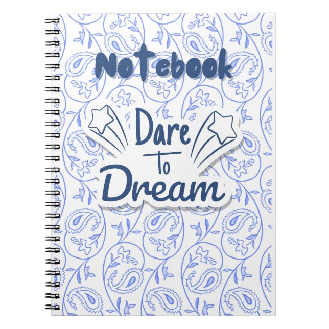 Cuaderno Paisley azul y blanca Dreamy Motivation (Frente)