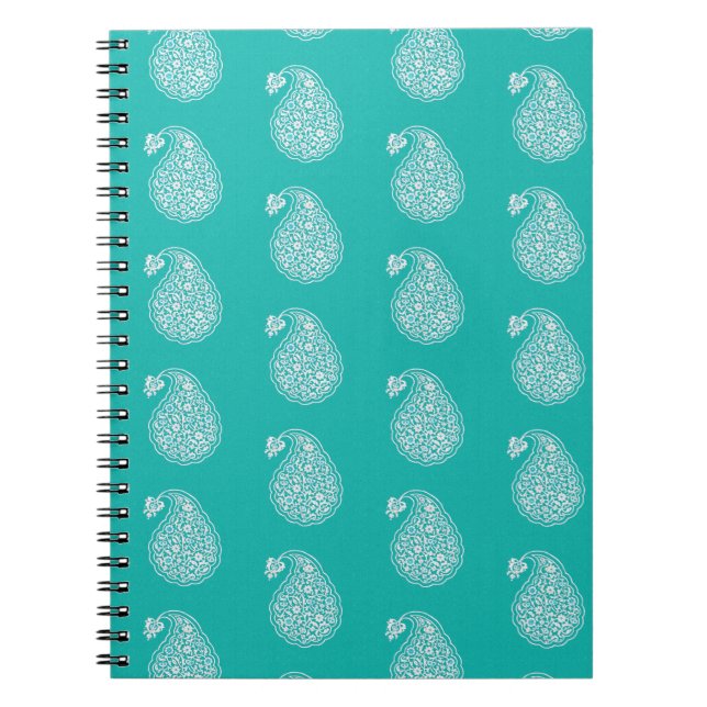 Cuaderno Paisley de tejas persas - blanco sobre turquesa (Frente)