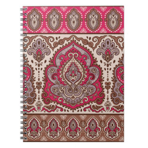 Cuaderno Paisley floral india, patrón de mandala étnica.