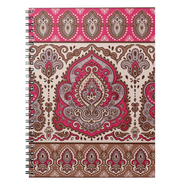 Cuaderno Paisley floral india, patrón de mandala étnica. (Frente)