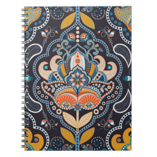 Cuaderno Paisley Floral: Patrón indio oscuro