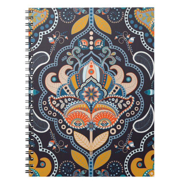 Cuaderno Paisley Floral: Patrón indio oscuro (Frente)