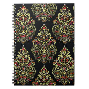 Cuaderno Paisley indio, fondo geométrico negro