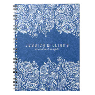 Cuaderno Paisley Lace Floral Azul Blanco Y Naval