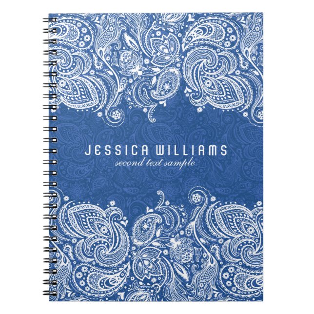 Cuaderno Paisley Lace Floral Azul Blanco Y Naval (Frente)