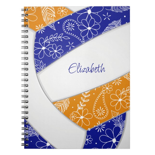 Cuaderno paislies plumas azul naranja boho voleibol (Frente)