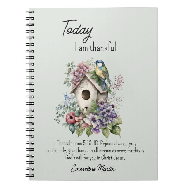 Cuaderno Pajarera con versículo bíblico de gratitud cristia (Frente)