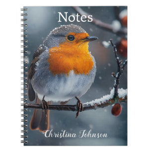 Cuaderno Pajarito ladrón sentado en una rama en invierno