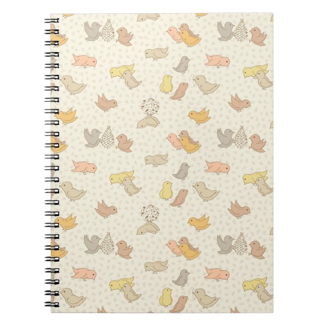 Cuaderno Pajaritos y plumas sobre beige - patrón.    (Frente)