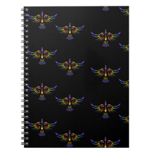 Cuaderno Pájaro abstracto dorado, púrpura y verde sobre neg