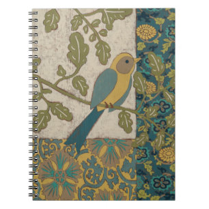 Cuaderno Pájaro azul amarillo y Verde azulado encaramado en