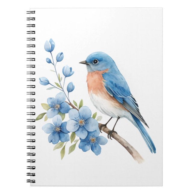 Cuaderno Pájaro azul con flores azules (Frente)