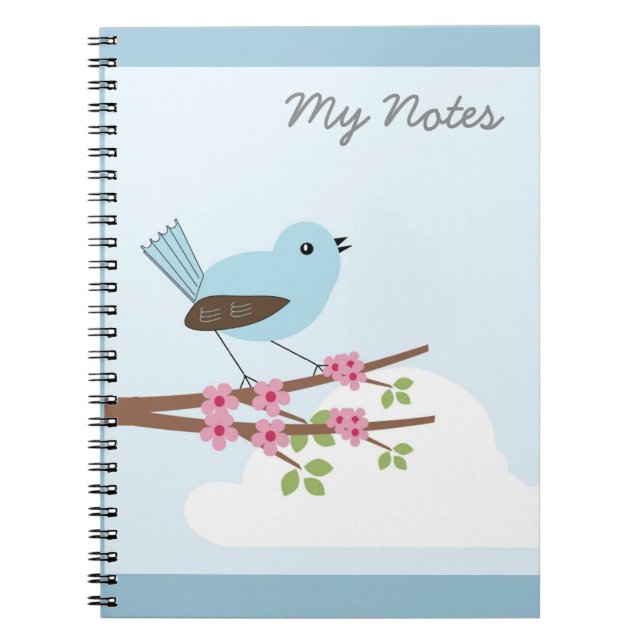 Cuaderno Pájaro azul en árbol del flor (Frente)