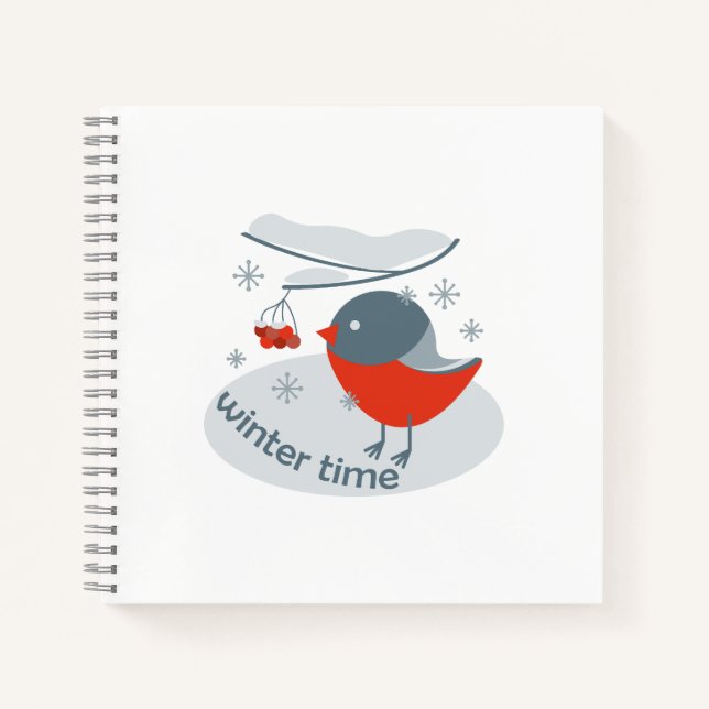 Cuaderno Pájaro bullfinch de invierno y bayas rojas (Anverso)