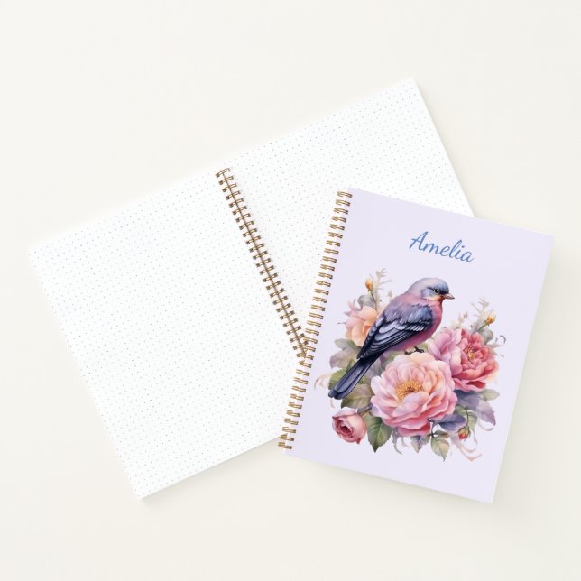 Cuaderno Pájaro Cantando sobre Peonías Rosadas (Interior)