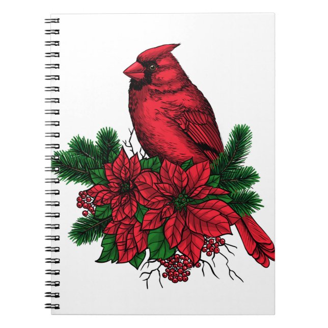 Cuaderno Pájaro cardinal, ilustracion Navidad (Frente)